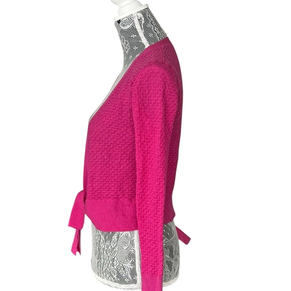 Title Nine Hot Pink Washable Wool Tie-Front Cardigan Sweater Medium - Picture 4 of 6